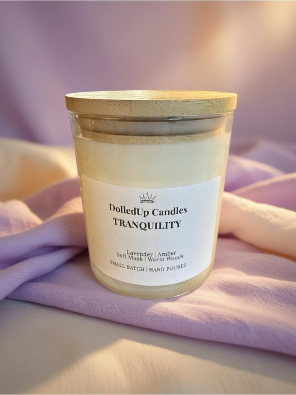 9oz Tranquility Soy Wax Candle | Lavender Amber Warm Woods | Handmade